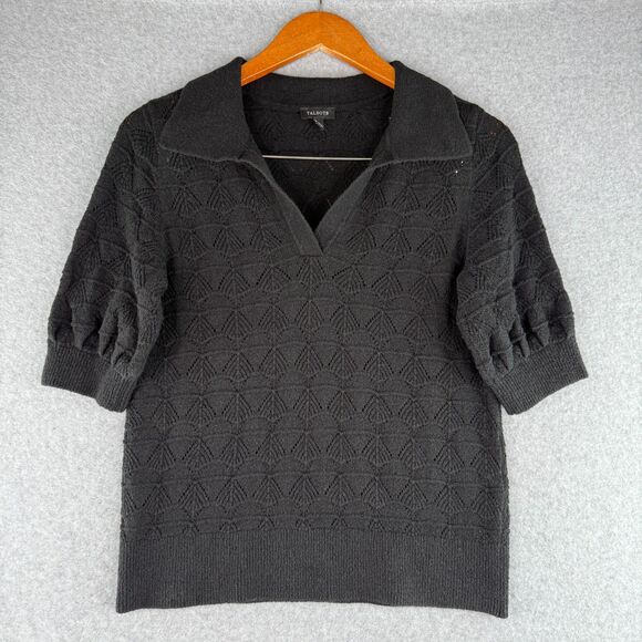 Talbot's Black Knit Short Sleeve Boxy Top Minimal Chic Quiet Luxury Sz S Preppy - Picture 1 of 6